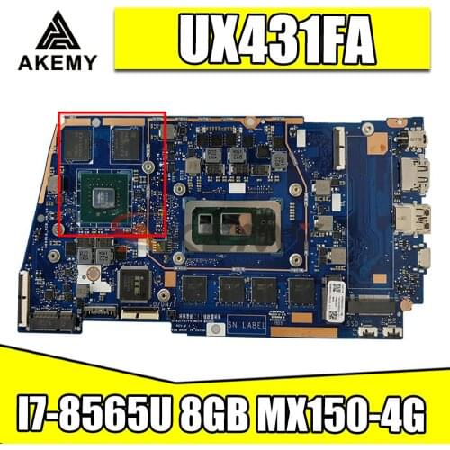 AKEMY UX431FA/FN Motherboard For ASUS ZenBook UX431FAC UX431FN UX431F X431FA Laptop Motherboard I7-8565U 8GB MX150-4G 100% Test