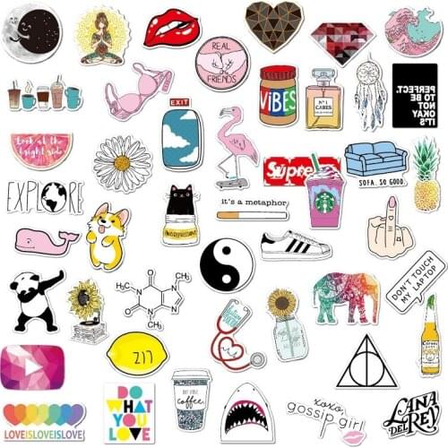 46PCS Pink Girl Stickers Decor Diy Planner Sticky Graffiti Sticker Package Sealing Label Paper Trolley Case Stationery Stickers