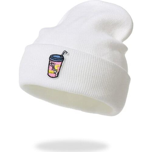 New autumn and winter hats mens cap womens hat embroidery drink cartoon patterns fashion popular beanies knitted warm hats