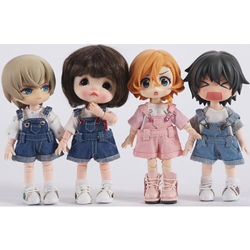 Ob11 doll clothes bib denim shorts 1/12 16CM bjd doll clothes beautiful knot pig gsc clay piccodo doll clothes accessories