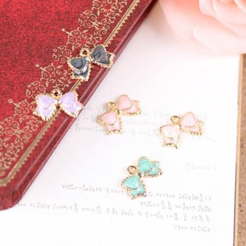 Mini Order 20PCS Assorted Color 11*17mm Gold Tone Alloy Enamel Necklace Charm Pendant DIY Jewelry Knot Bow Drop Oil Phone Chain