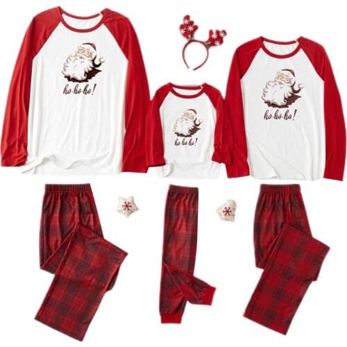 Autumn 2 Pcs Christmas Pyjamas Long Sleeve Round Neck Santa Claus Print Top Plaid Trousers Casual Style Nightclothes