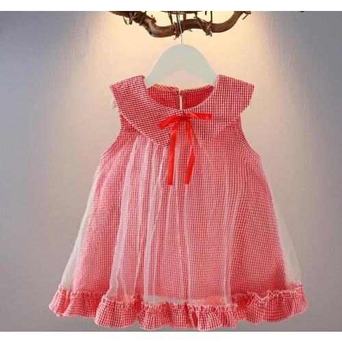 0-4 Years Old Baby Sundress Grids Pattern Bowknot Breathable Toddlers Sleeveless Princess Dress for Summer Girls Vest Skirt Gift
