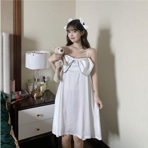Sexy Pajamas Womens Summer 2021 New Sweet Bow Princess Style Ice Silk Sling Night Dress Homewear kawaii dress