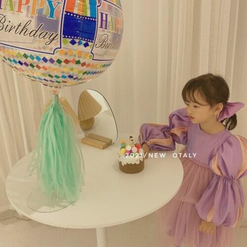 Dress Ankle-length Ball Gown Ribbons O-neck Collar Polyester Casual New Fashion Sweet Spring Autumn Children Clothes for Girls