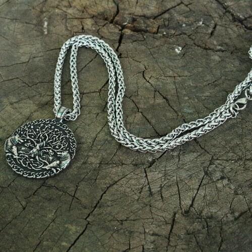 1pcs viking wolf necklace Two wolves sigil commissioned Celt stainless steel wolf pendant tree of life and world tree jewelry