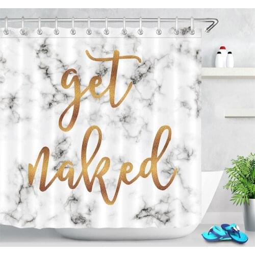 Get Naked Shower Curtain Marble Texture Stripe Bath Screen Bathroom Decoration waterproof Geometric Fabric Curtain with Hooks