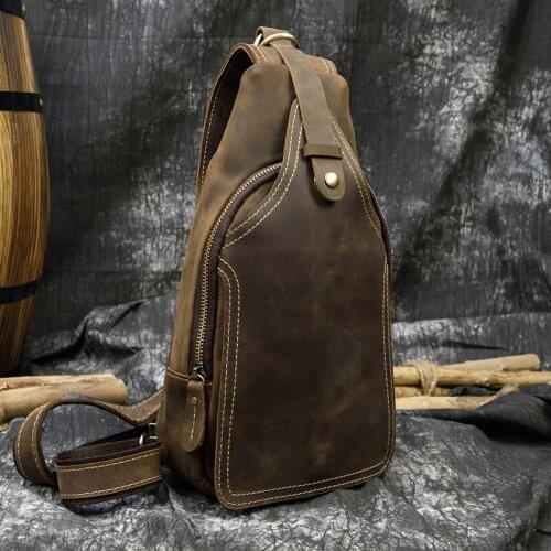 Casual Sporty Leather Chest Bags for Men iPad Mini Cow Leather One Shoulder Bags Male Anti Theft Chest Pack slim bag for men