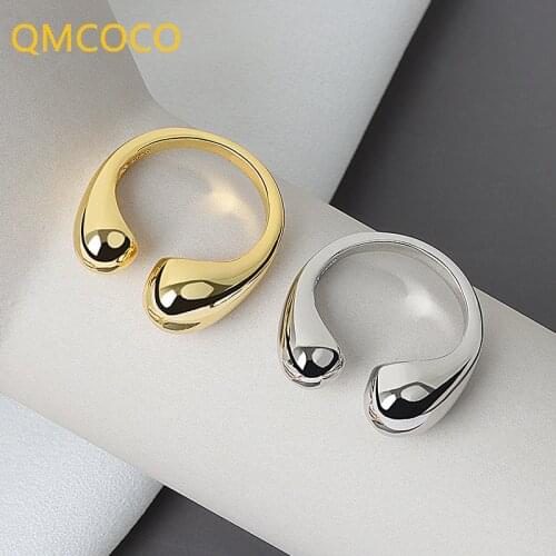 QMCOCO 925 Sterling Silver New Arrival Drop-Shaped Open Ring Female Fashion Retro Smooth Elegant Handmade Jewelry Birthday Gifts