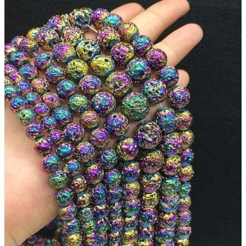 Retro Healing Stone 4/6/8/10mm Round Ball Beaded Rock Raw Mineral Rainbow Plated Lava Beads DIY Making Accessories Beads Male