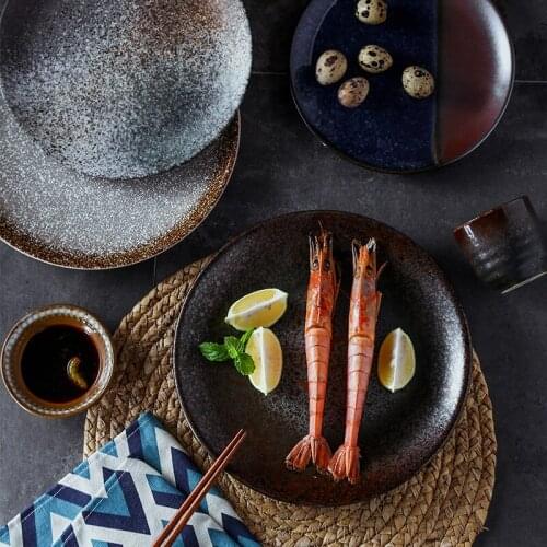 Retro Japanese Style Ceramic Tableware Household Steak Fruit Salad Sushi Plate Pasta Dish Dessert Cake Storage Tray Dinner Plate
