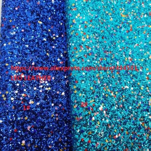 2PCS 21x29cm BLUE Chunky Glitter Leather For Christmas Synthetic Leather Artificial Leather for DIY accessories 6S20A
