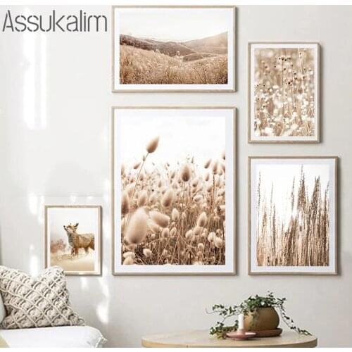 Scandinavian Posters Flower Grass Print Hay Wall Poster Beach Landscape Wall Art Canvas Painting Nordic Living Room Decoration
