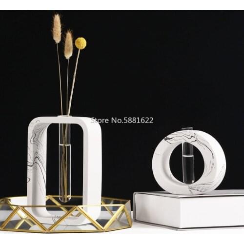 Nordic Marble Pattern Cement Glass Flower Vase Geometric Flowerpot Home Wedding Decoration Accessories for Living Room Crafts