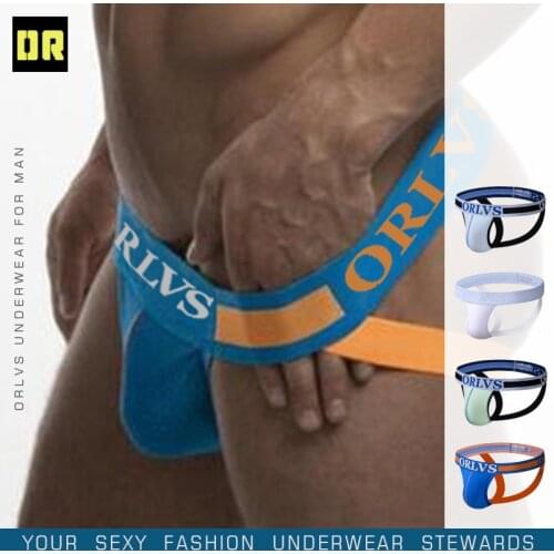 ORLVS G-strings Stitching Color Underpants Three-dimensional Pouch Ass Freedom Micro Elasticity Breathable Wide Belt Male Thongs