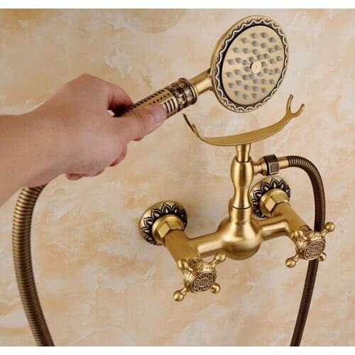 High quality Brass material antique finish carved Bathroom Exposed Shower Faucets Wall Mounted luxury bathtub faucet