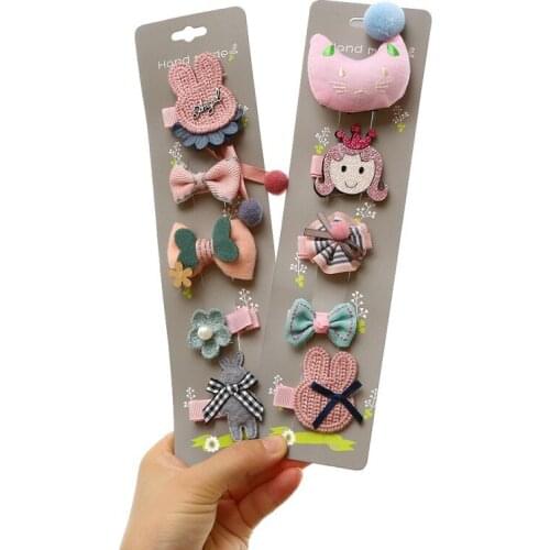 5pcs/set Kids Baby Girl Cute Cartoon Hair Clips Lovely Bow Hairpin Headband Headwear Accessories