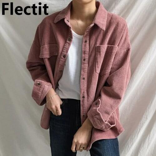 Flectit Dusty Pink Overshirt Women Shirt Jacket Patch Pocket Snap Button Long Sleeve Corduroy Shacket Female Fall Winter Outfit