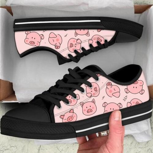 FORUDESIGNS Low Style Women Canvas Shoes Pink Pig Cute Animal Pattern Casual Ladies Vulcanized Walking Shoes for Female Zapatos