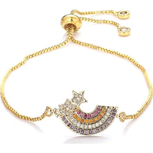 Fashion womens rainbow star jewelry gold cz colorful zircon bracelet bangle adjustable chain bracelet for women
