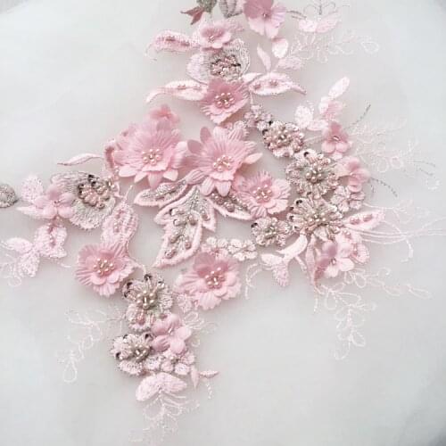 2Pieces/Lot 3D Wedding Dress Applique DIY Bridal Headdress Ivory White Lace Collar Lace Fabric Patch RS1357