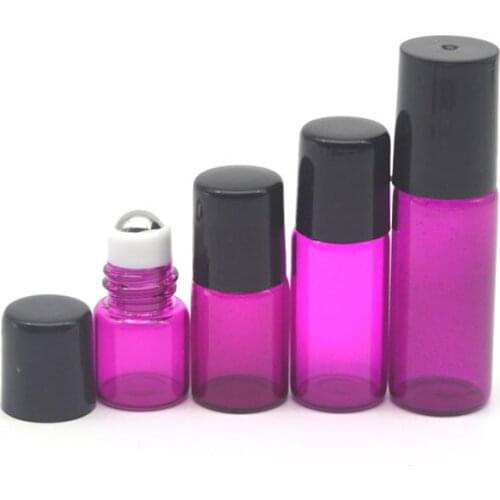 20pcs Refillable Essential Oil 1ml 2ml 3ml Rose-red Empty Roll Glass Bottles for 5ml Roll-on Perfume Bottle Deodorant Containers