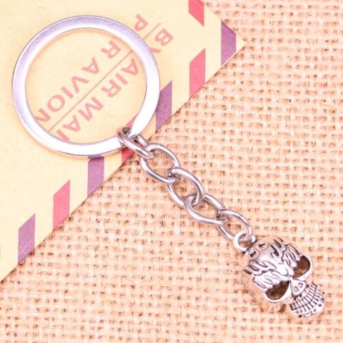 20pcs New Fashion Keychain 21x13mm skeleton head skull Pendants DIY Men Jewelry Car Key Chain Ring Holder Souvenir For Gift
