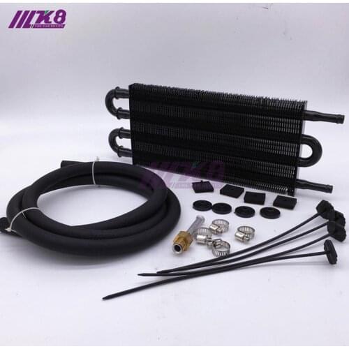 4 Row UNIVERSAL ALUMINUM REMOTE TRANSMISSION OIL COOLER/AUTO-MANUAL RADIATOR CONVERTER KIT