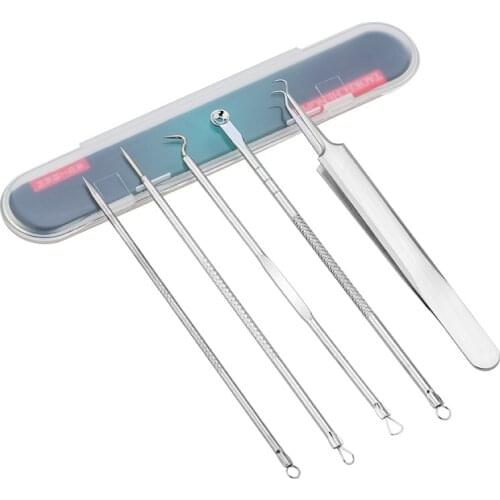5pcs/set Blackhead Comedone Acne Pimple Blackhead Remover Tool Spoon Tweezer for Face Skin Care Tool Needles Facial Pore Cleaner