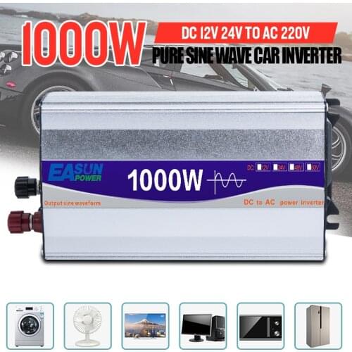 Pure Sine Wave 1000W Car Inverter DC 12V 24V To AC 220V Solar Power Inverter Converter Portable LED Display