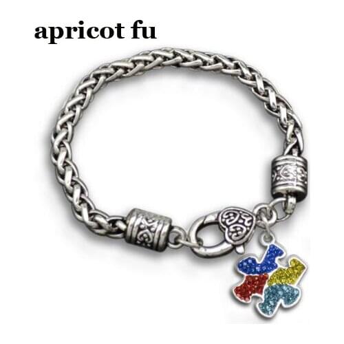 Bracelets & Bangles Alloy Enamel Autism Awareness Puzzle Piece Autistic charm bracelet