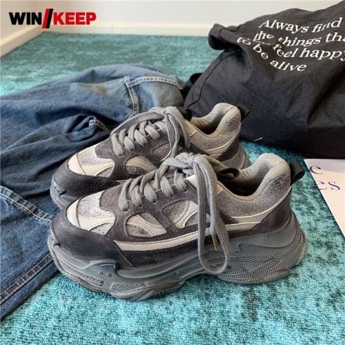Brand Vintage Retro Platform Sneakers Women 2019 Autumn Lace-Up Height Increasing Jogging Sport Shoes Female Luxury Trainers