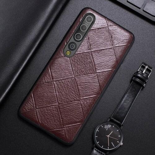 Genuine Leather Phone Case For Xiaomi Mi 10 9 Pro 8 SE Mix 2S Note 10 Pro Luxury Natural Cowhide Skin Cover Rhombus Texture Capa