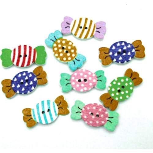 50pcs 24x11mm Mixed Candy Wooden Sewing Buttons For Clothes Crafts Scrapbooking DIY Accessories