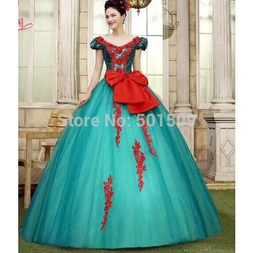 Full sequins green embroidery long ball gown medieval dress Renaissance gown Sissi princess Victorian Belle Ball