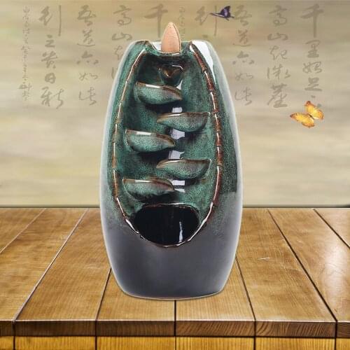 ENERGE SRING Ceramic Back Flow Smoke Waterfall Incense Burner Cascade 19.5CM High Cone Incense Buddhist Supplies Home Decoration