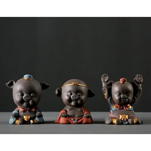 Purple Clay Lovely Pig Figurine Ornament Small Tea Pets Boutique Teapet Table Decoration Accessories Handmade Tea Set Crafts