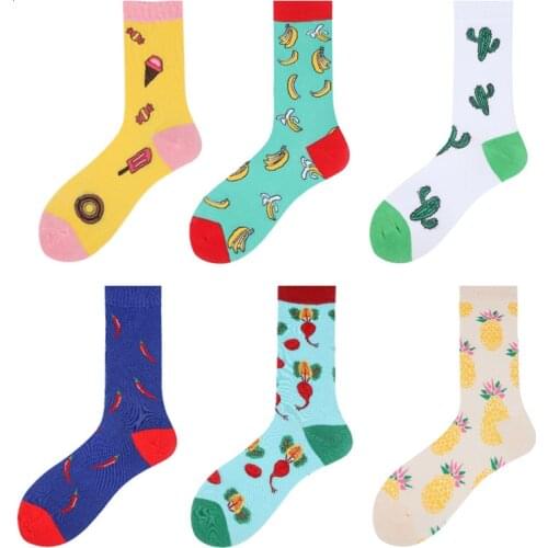 Harajuku Style Men Socks Casual Cotton Fruit Pineapple Banana Happy Socks Funny Creative Pepper Cactus Calcetines Hombre