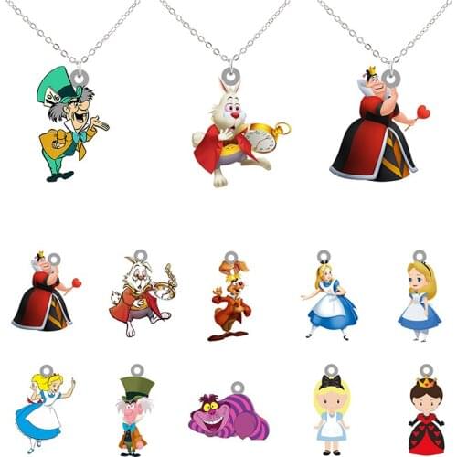 TAFREE Personality Creative Design Cartoon Necklace Alice In Wonderland Acrylic Epoxy Resin Necklace Jewelry