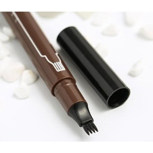 3 Colors 4 Fork Eyebrow Pen Waterproof Tip Eyebrow Tattoo Pencil Natural Long Lasting Dark Brown Liquid Eye Brow Pencil Tool
