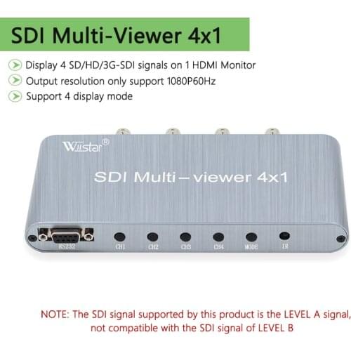 Wiistar SDI Switch 4x1 SDI Multiviewer 4X1 SDI 4 in HDMI 1 Out 1080P60Hz SD/HD/3G-SDI RS232 for PC Video Conference TV Monitor