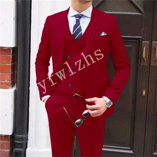 Handsome Groomsmen Two Buttons Notch Lapel Groom Tuxedos Wedding Dress Men Suits Blazer Prom Dinner (Jacket+Pants+Tie+Vest) A822