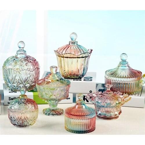 Colorful Glass bottles Decor Crafts mini colorful dust-proof stand dessert candy jars tea caddy Boxes storage jar Home Decor