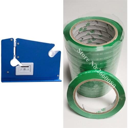 Metal Bag Neck Tape Sealer 12mm Metal Tape Dispenser with Trimmer Cutter & 10pcs tape 11mm width 100m Length