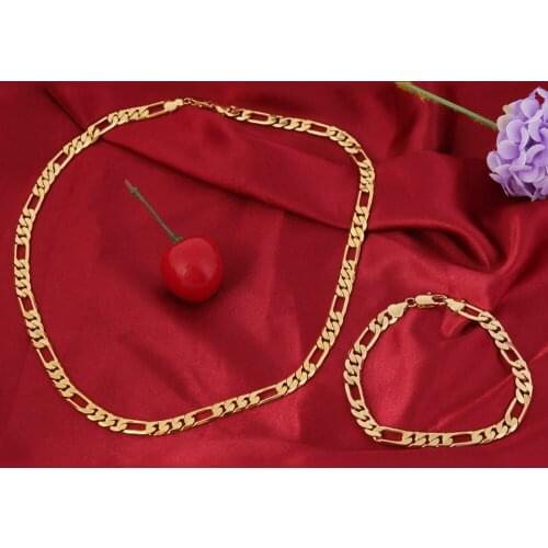 Bangrui 50cm & 7mm Wholesale fashion jewelry Yellow Color chain and bracelet jewelry sets men brazilian style necklace bracelet
