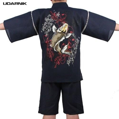 Men Japanese Style Pyjama Sets Print Yukata Kimono Nightwear Sleepwear Half Sleeve V-Neck Shorts Summer Breathable 226-209