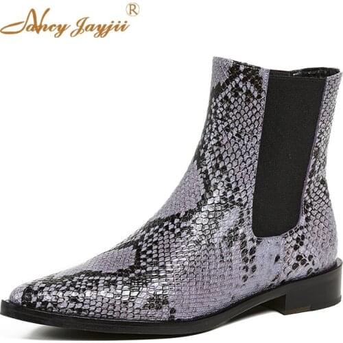 Purple Snake Prints Chelsea Boots Flat Ankle Booties Big Size 15 16 Womens Shoes Slip-On Point Toe Dress Party Fashion Leisure