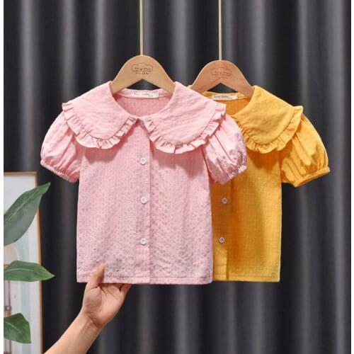 New Summer Cotton Blouse for Girls Princess Childrens Clothing Short Sleeve Baby Girl Blouses And Shirts Kids Tops 1-6 Years