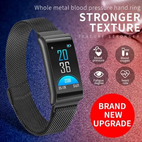 New Man Woman full metal stainlness steel Bluetooth Smart Bracelet Blood pressure Sport Band Heart Rate Calorie Waterproof Alarm