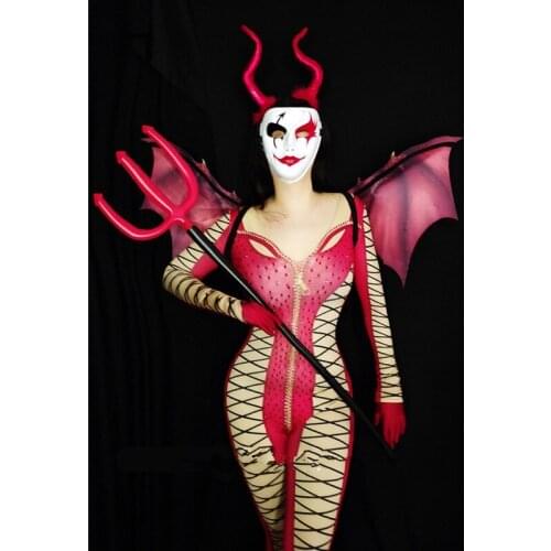 Nightclub bar dance team ds dj clothes headwear Halloween cross belt printed one-piece trousers Halloween Queen costume wings